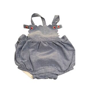 Janie and Jack Denim Ruffle Bubble Romper Overalls Baby Girls 3-6 Months